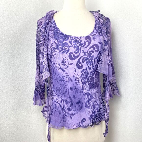 Vintage Y2K Purple Silk Blouse PL Layered Lightweight Boho Fairy Whimsy Goth - Picture 7 of 13